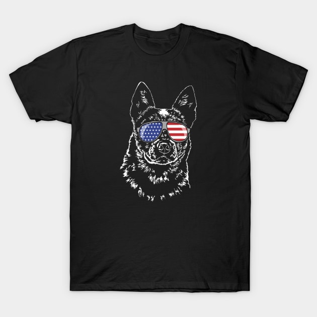 Australian Cattle Dog Blue Heeler American Flag Sunglasses T-Shirt by wilsigns